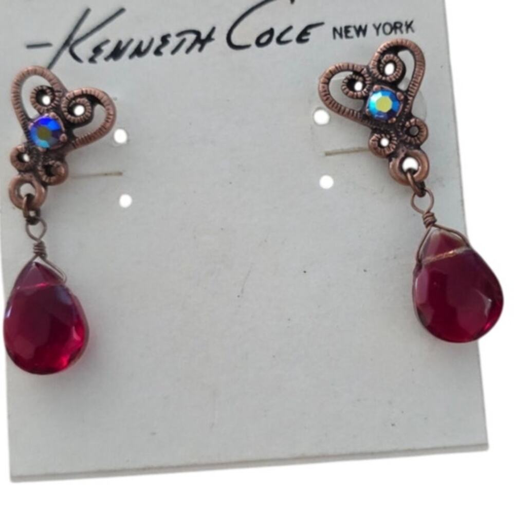 Pierced Red Crystal Dangle Teardrop Earrings Kenneth Cole
